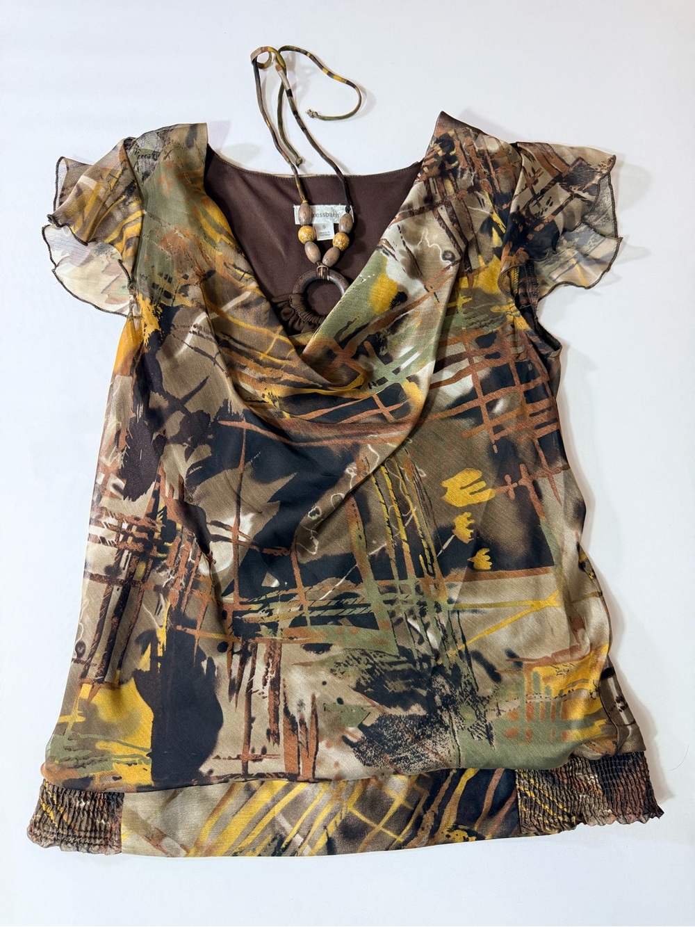 Dressbarn Y2K Halter Blouse Brown 2pc Flutter Sleeve Boho Fairy Women’s Sz Small